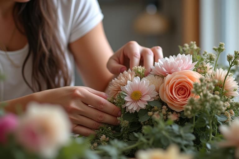 Artesana floral de Tierra y Flor diseñando un arreglo