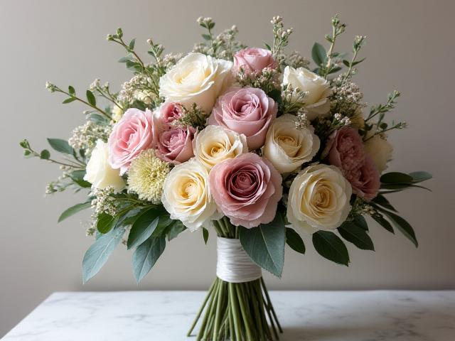 Ramo de flores personalizado con rosas, eucalipto y flores silvestres